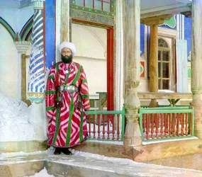 Bukhara Bureaucrat in Front of a Building, Russian Empire, between 1905-15